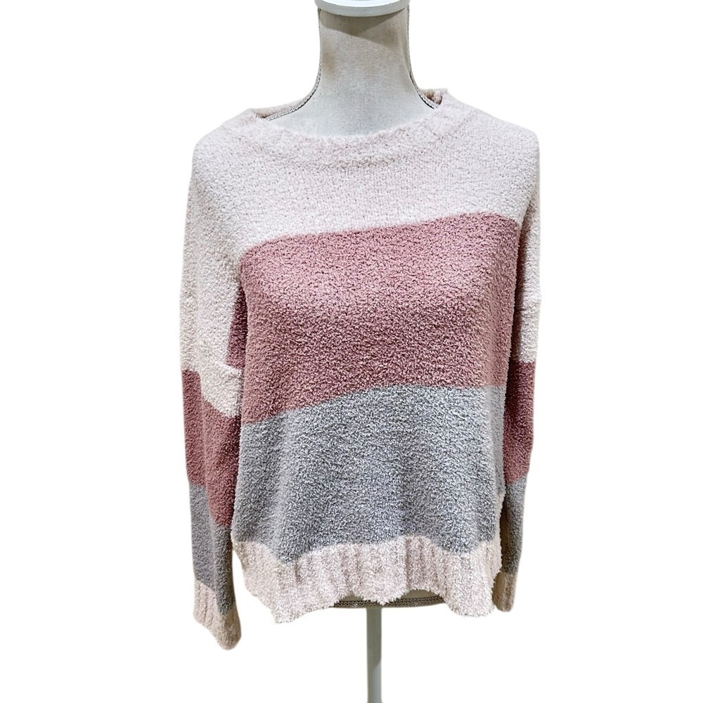 Altar'd State blush Pink & Gray Striped colorblock casual oversized Sweater xs